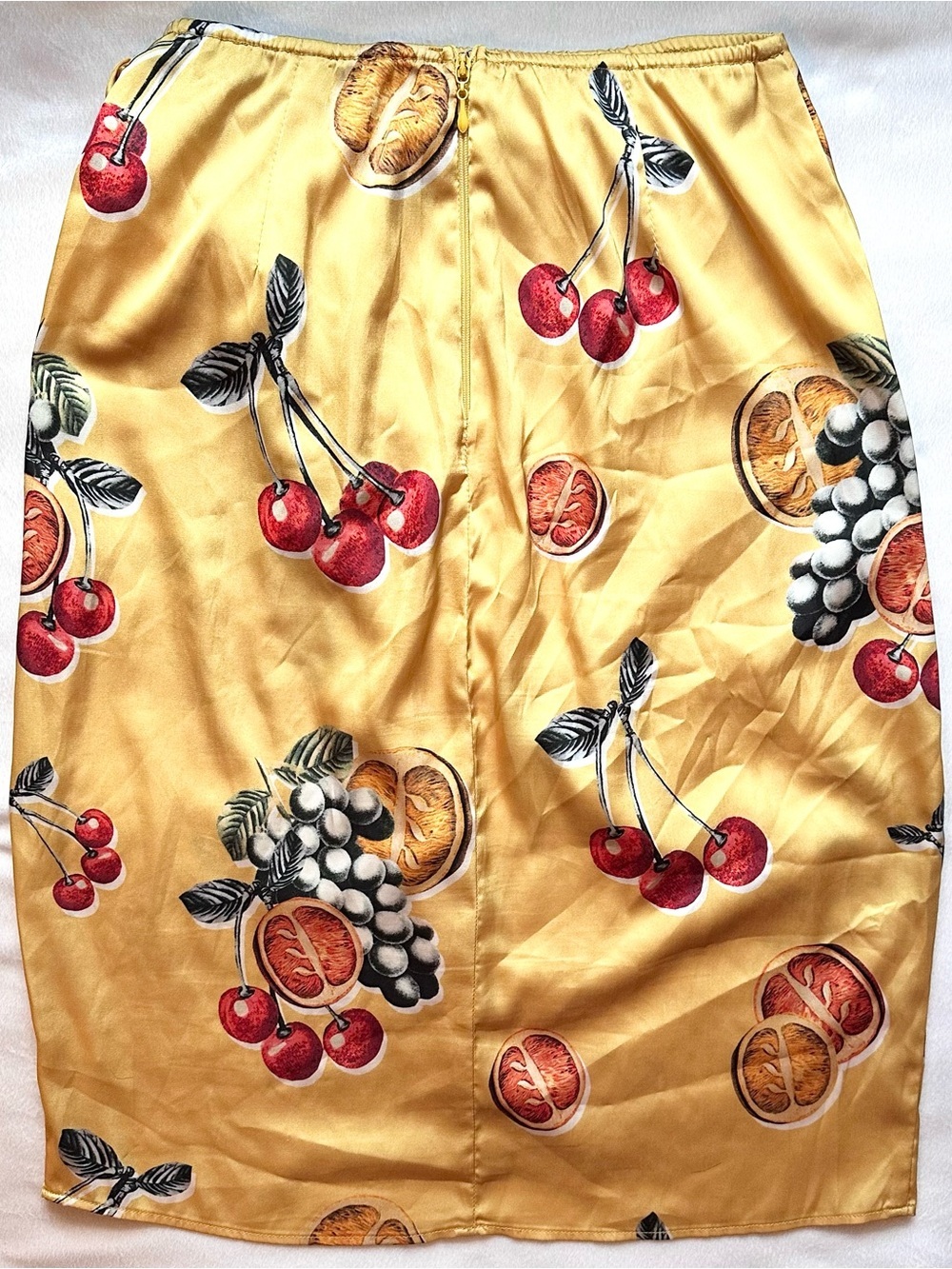 Show Me Your Mumu Anjolie Wrap Skirt in Fruit Basket S Yellow Red Cherry Citrus - Picture 2 of 7